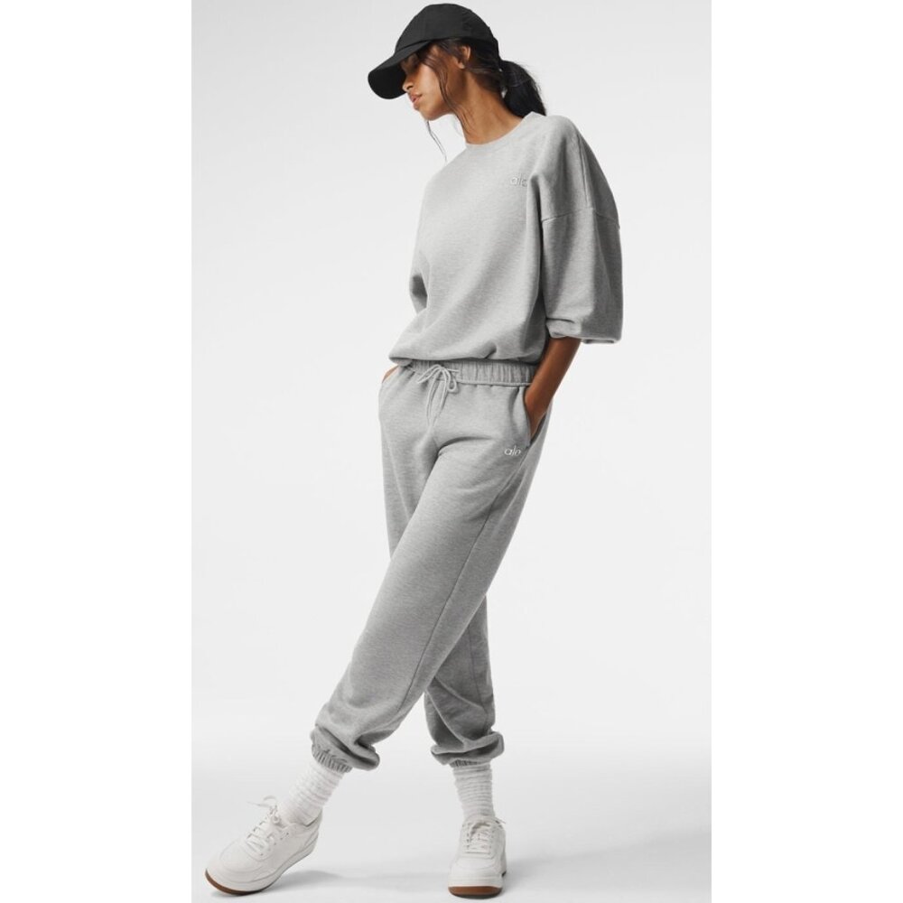 Alo Accolade Sweatpants Athletic Heathered Grey High-Rise Fleece Joggers Sweats - Picture 5 of 14